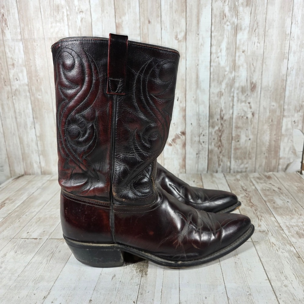 Acme Mens Oxblood Leather Western Cowboy Boots Pointed Toe Made in USA 9.5 E